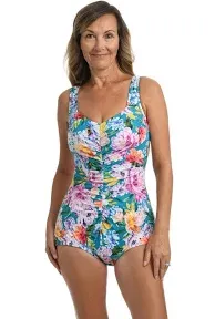 Maxine Of Hollywood Women's Spa Shirred Girl Leg One Piece Swimsuit