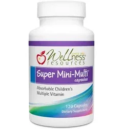 Wellness Resources Super Mini-Multi - Children's Multivitamin Swallowable Capsules with Methyl Folate, Methyl B12 and Coenzyme B Vitamins for Growth, Focus, Brain Health (120 Capsules)