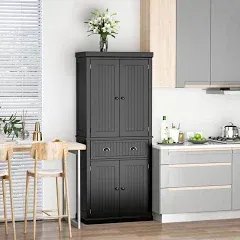 HOMCOM 72" Kitchen Pantry Storage Cabinet, Traditional Freestanding Cupboard with 4 Doors and 3 Adjustable Shelves