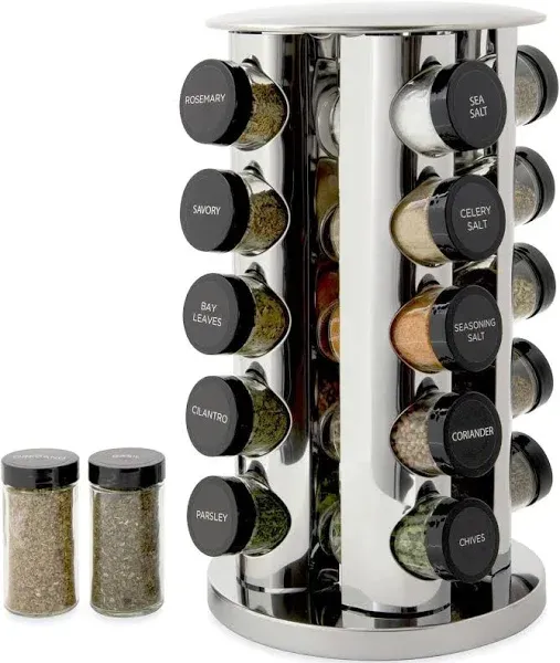 KAMMENSTEIN REVOLVING STAINLESS STEEL SPICE RACK 20 GLASS JARS