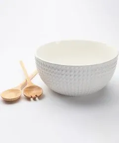 Counterart Textured White Ceramic Serving Bowl with Servers