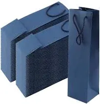 SEUNMUK 40 Pack 3.7 x 3.7 x 13.8 Inch Blue Wine Bags, Paper Wine Bags with Handles, Elegant Wine Bottle Gift Bags for Party, Wedding and Retailing