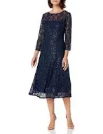 Slny Black Lace Sequin 3/4 Sleeve Dress