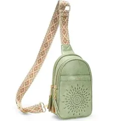 Aphison Small Sling Bag Fanny Packs Cell Phone Purse Vegan Leather Crossbody Bags for Women Chest Bag with Adjustable Strap Green