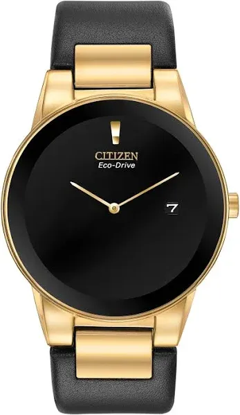 Citizen Men's Eco-Drive Axiom Gold-Tone Black Leather Strap Watch | 40mm | AU1062-05E