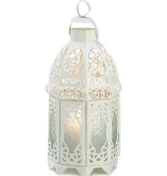 Zingz & Thingz 12" White Lattice Moroccan Style Hanging Candle Lantern