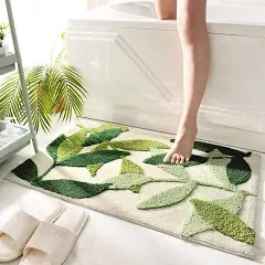 Extra Soft Flocking Bath Mats 20" X 31" Absorbent Non-Slip Bathroom Rugs Microfiber Shag Door Mat Thick Carpet Machine Washable Floor Mat for Tub Shower Bath Room (Leaves, 20" X 31")