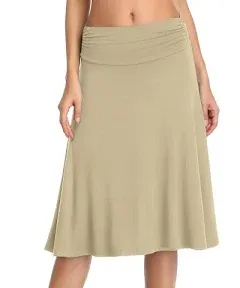 Urban CoCo Women's Ruched High Waist Knee Length Jersey A-Line Stretchy Flared Casual Skirt