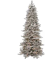 Puleo International Pre-Lit Slim Flocked Royal Majestic Artificial Spruce Tree