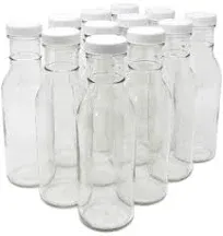  Clear Glass Beverage/sauce Bottles, 12 Oz, White Caps - Case Of 12