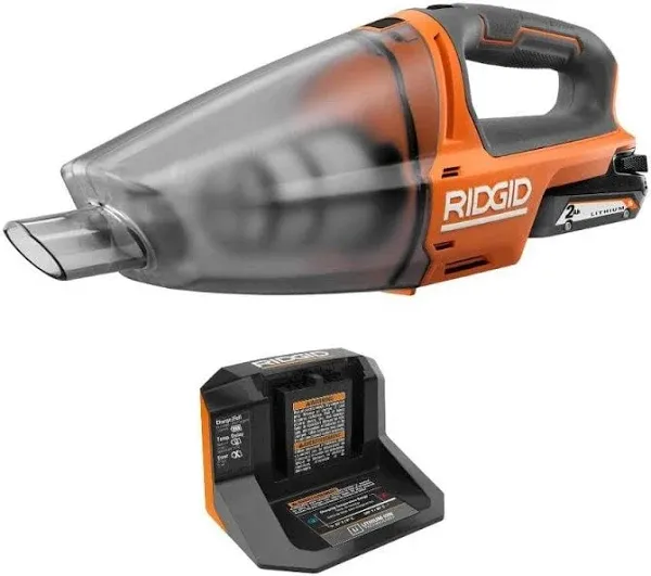 RIDGID 18V Cordless Hand Vacuum Kit with 2.0 Ah Battery and Charger