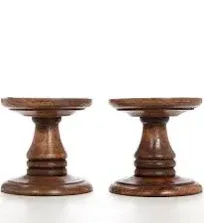 Hosley Set of 2 Wood Pillar Candle Holders