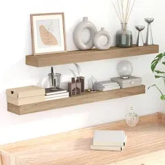 vidaXL Pair of Wall-Mounted Shelves - Solid Teak Wood Brown - Stylish Modern Wall Decor - Space-Saving Storage Solution for Bedroom, Living Room, Office - 15.7"x5.9"x1.6"