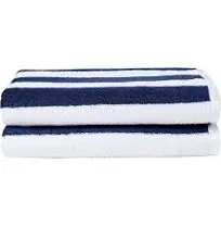 100% Cotton Terry Cabana Stripe Pool &amp; Beach Towel, Soft &amp; Absorbant, 2-Pack, Na