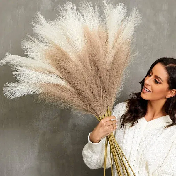 Black Pampas Grass, 9 PCS 37''/3.1FT Tall Fluffy Fake Pompas Floral, Large Artificial Pompous Grass Branches for Floor Vase Fillers, Boho Farmhouse Room Wedding Decor (Black)