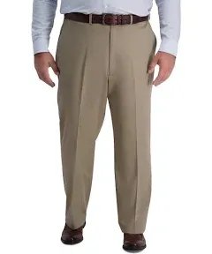 Haggar Men's Iron Free Premium Khaki Classic Fit Flat Front Expandable Waist Casual Pant (Regular and Big & Tall Sizes)