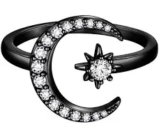 beautlace Star and Moon Adjustable Rings 18K Gold/Silver/Black Gun Plated Crescent Moon Stars Open Ring Jewelry for Women KR0032