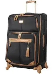 Steve Madden Designer Luggage - Checked Large 28 Inch Softside Suitcase - Expandable for Extra Packing Capacity - Lightweight Bag with Rolling Spinner Wheels (Harlo Black)