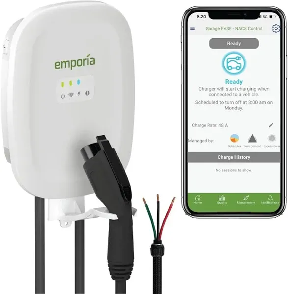 Emporia Level 2 EV Charger White / NACS / Tesla / Hardwire