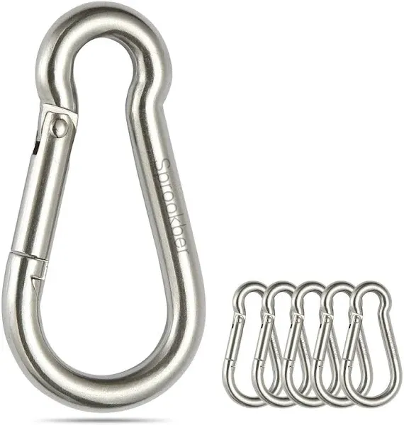 6PCS Spring Snap Hooks Carabiner- 304 Premium Stainless Steel Heavy Duty Carabin