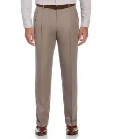 Perry Ellis Portfolio Men's Double Pleated Dress Pants with Elastic Waist, Classic Fit, Stretch Non-iron Fabric