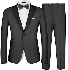 MAGE MALE Men's 2 Piece Suit One Button Slim Fit Formal Wedding Prom Tuxedo Suits Blazer Pants with Bow Tie Set