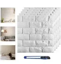 11 Pcs 3d Wall Panels Stick and Peel, Silver Brick Printable Faux Paneling Self Adhesive Waterproof 3d Wallpaper Stick and Peel for Bedroom, Bathroom, Kitchen, Fireplace (10.65 sq feet Coverage)