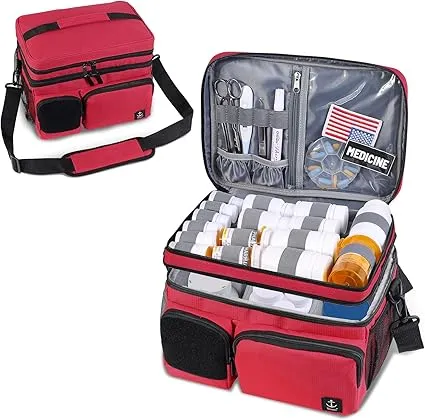 Double Layers Medicine Bag Pill Bottle Organizer Storage Bag with Lockable Zipper,Travel Medicine Organizer with Soft Shoulder Straps for Pill Bottles, Medical Supplies (Bag Only)