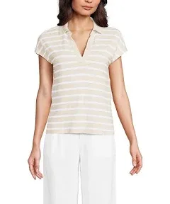 Lands' End Women's Linen Blend Johnny Collar Polo