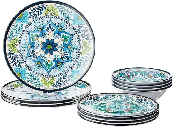 Talavera by Nancy Green Melamine 12pc Dinnerware Set Blue