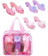 Expressions Kids 3 Pack Dress Up Royalty Shoes with Heels Set in Carrying Bag - Fits Toddler Size 7-10 - Pink, Rose, Lilac Perfect Little Girl Toys Role Play Playset