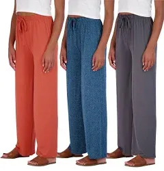 Real Essentials 3 Pack Soft Pallazo Pajama Pants for Women, Wide Leg Comfy Casual Lounge Yoga Capri Pants (Plus Size)