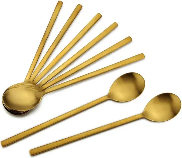 IQCWOOD Korean Spoons 8 Pieces Stainless Steel Soup Spoons 8.5 Inch Korean Spoons,Gold Spoons with Long Handles