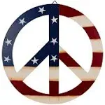 Veclotch Patriotic American Flag Metal Peace Sign, Decorative Hanging Sign Wall Decor Star&Stripes Art for Home Door Indoor Outdoor Fourth of July