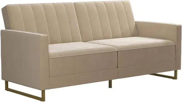 Skylar Coil Futon, Modern Sofa Bed and Couch, Ivory Velvet