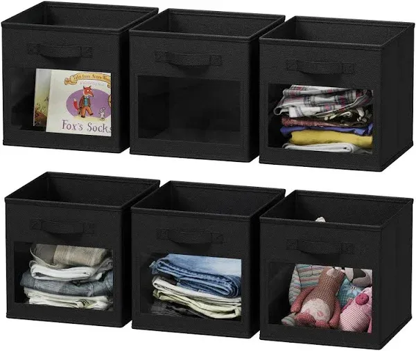 SpaceAid Storage Cubes with Clear Windows, Set of 6 Fabric Bins, 11 Inch Foldable Baskets Boxes for Closet, Cubby Shelf or Cube Storage Organizer, Pink