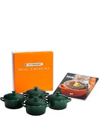 Le Creuset Stoneware Set of 4 Mini Cocottes with Cookbook Caribbean