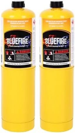 Pack of 2, 14.1 Oz BLUEFIRE Modern MAPP Gas Cylinder, 99.9% High Purity Propylen