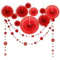 Decor365 Red Party Decorations Chinese New Year Tissue Paper Fan Kit 