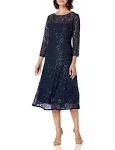 SL Fashions 3/4-Sleeve Sequin Lace Dress - Navy