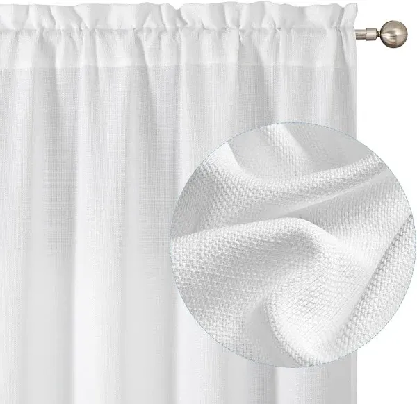 Chyhomenyc Curtains Length 2 Panels Faux Linen Textured Semi Sheer Airy Light Filtering Soft Privacy