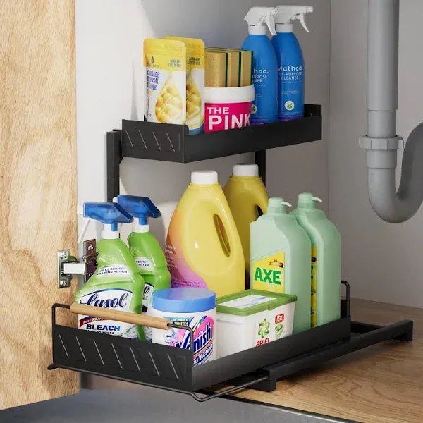 Under Sink Organizer 1 Pack,Pull Out Cabinet Organizer Shelf,Kitchen Bathroom Organizers and Storage with Sliding Drawer,Storage Shelves,Storage and organization for Home,Laundry Room,RV,Pantry,Spice