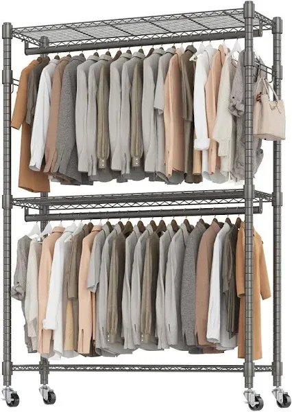 BATHWA Heavy Duty Garment Rack on Wheels Rolling Clothes Racks