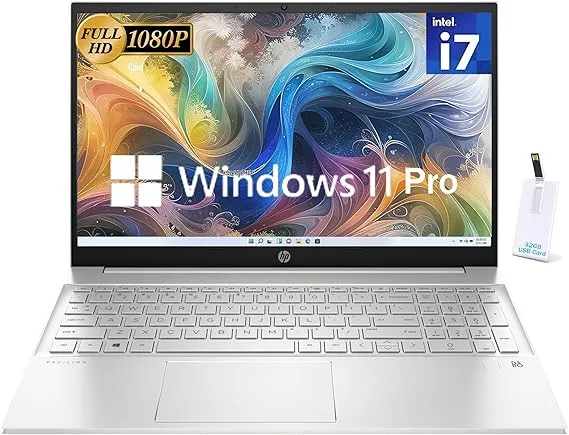 HP 15.6'' Laptop, Intel Core i7-1355U Processor, 16GB RAM, 256GB SSD, FHD Anti-Glare Display, Bluetooth 5, WIFI6, Webcam, HDMI, Windows 11 Pro, Alpacatec MicroSD, Silver