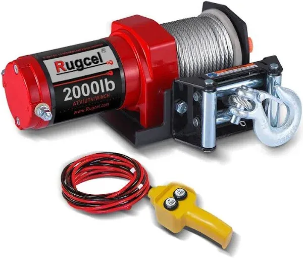 RUGCEL Winch 2000 lbs. 1 HP Electric Winch with Wire Rope, Switch, and Winch Stopper