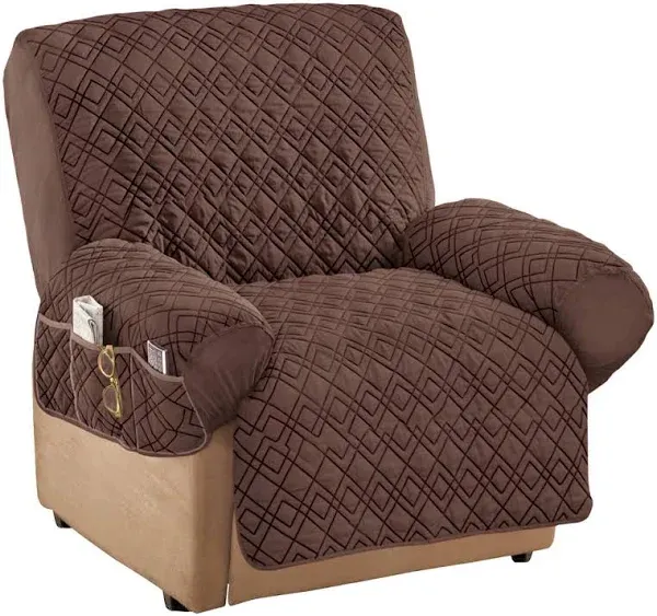 Diamond-Shape Quilted Stretch Recliner Cover with Storage Pockets and Elastic St