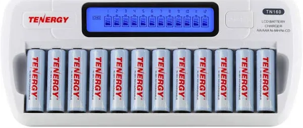 Tenergy TN160 12-Bay AA/AAA NiMH/NiCd LCD Smart Battery Charger