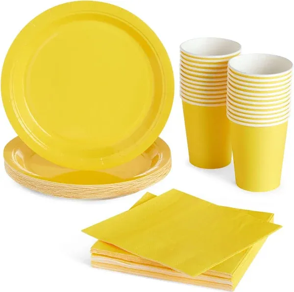 Juvale Yellow Party Supplies, Paper Plates, Cups, and Napkins (Serves 24, 72 Pieces)