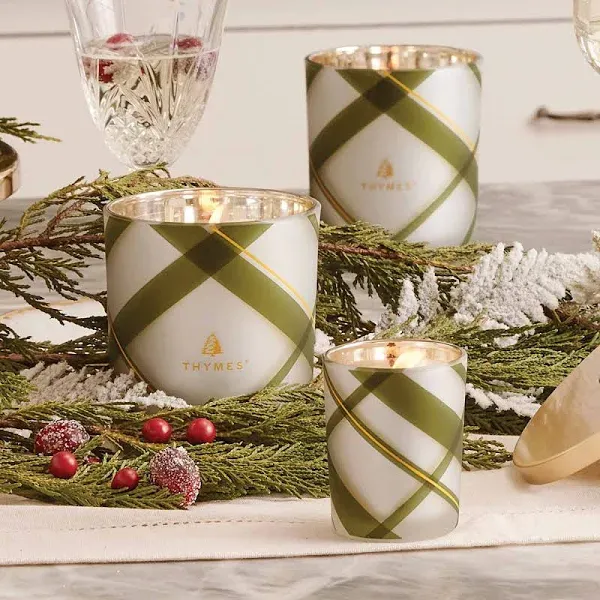 Thymes Frasier Fir Frosted Plaid Poured Candle Set