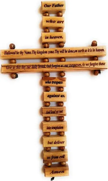 Olive Wood Large Wall Decor Cross (9 Inches) with Lord&#039;s English_9 in_23 cm